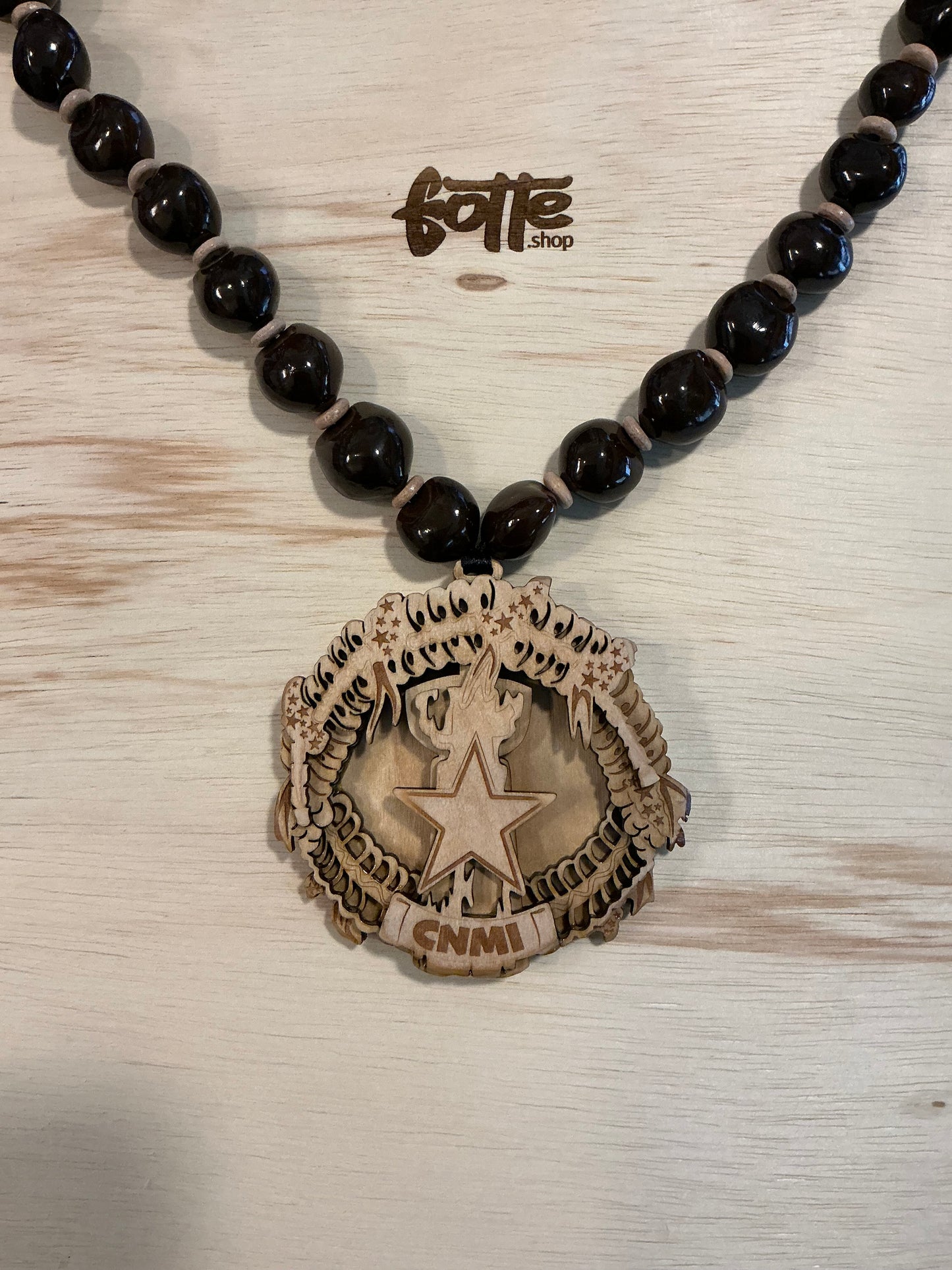 CNMI Seal Necklace with kukui nut beads